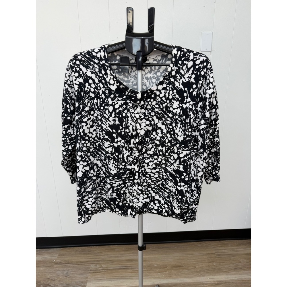 Talbots Cardigan Women 3X Black White Good Floral Pima Cotton Petite Sweater
